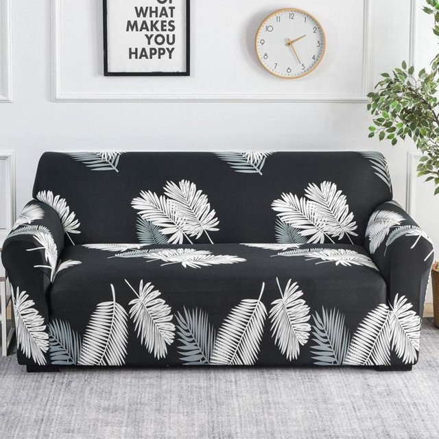 Elastischer Sofabezug von Yiran bag in Schwarz mit floralem Design für Sessel, Stühle und L-Form Sofas - Bild 1