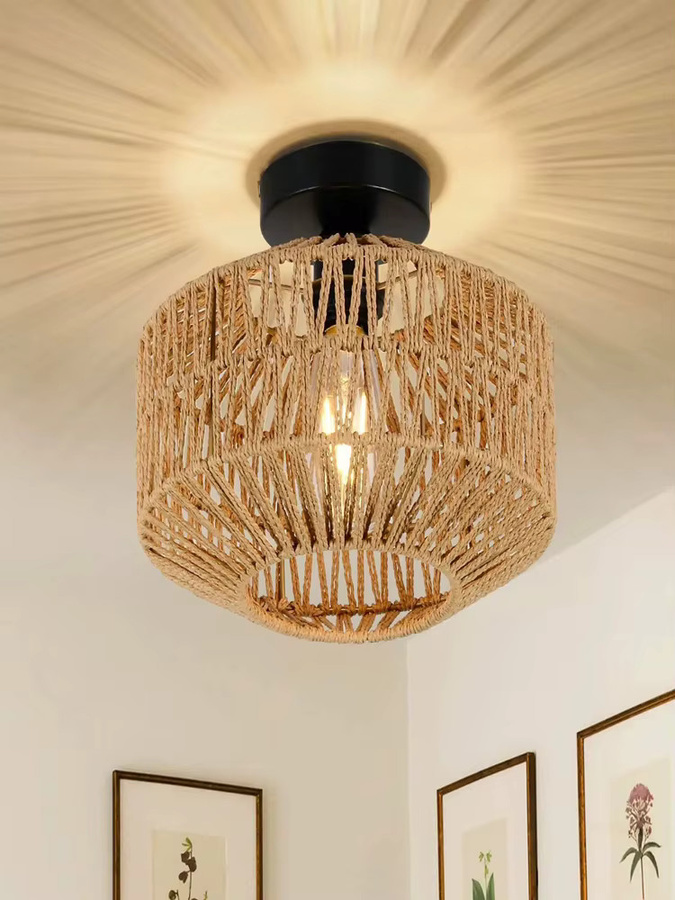 OSABO Pendelleuchte aus Rattan in Braun, klassische Deckenleuchte mit E27-Fassung für Wohnzimmer und Schlafzimmer - Bild 3