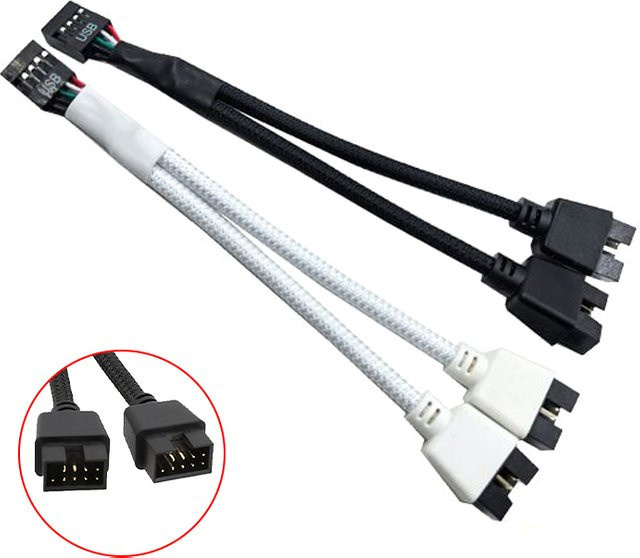 JCD USB 2.0 9-poliger Header 1 auf 2 Verlängerungs-Hub-Splitter-Adapter-Konverter in Schwarz - Bild 1