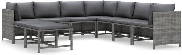 vidaXL 9-tlg Garten-Lounge-Set aus Poly Rattan in Grau mit Kissen und Ottoman, L-Form, modern - Bild 1