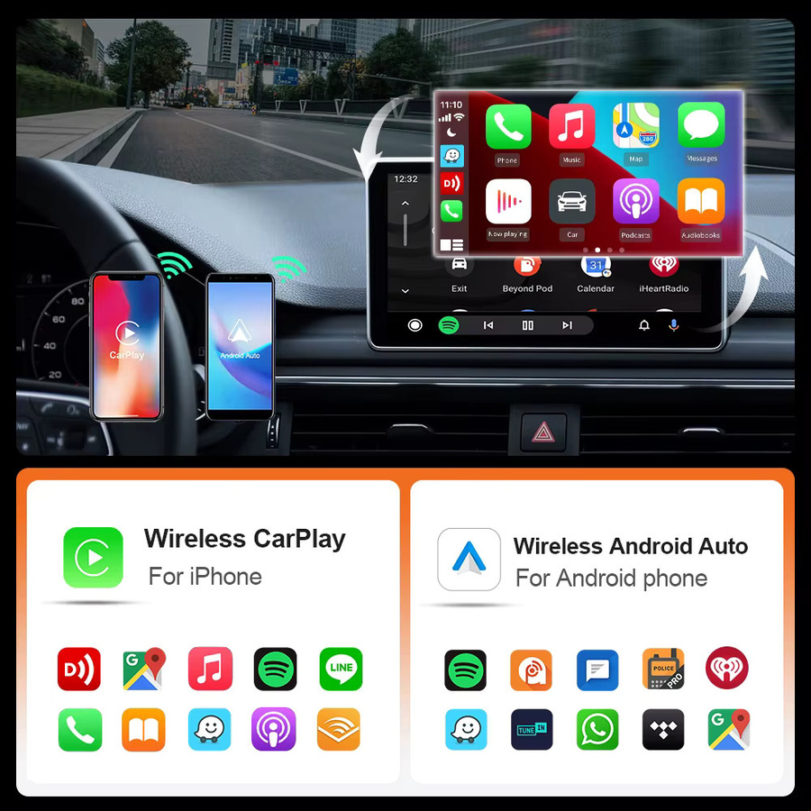 EKIY 2in1 Wireless CarPlay Dongle und Android Auto Adapter Smart AI Box für intelligente Autosysteme in Orange - Bild 5