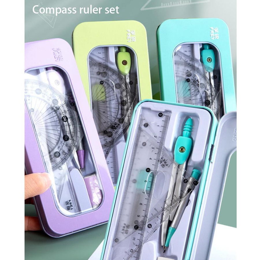 FEIJIEAST Geometrisches Mathematik Zeichnung Werkzeug Set mit Kompass, Winkelmesser und Lineal in Violett, 7-teilig - Bild 3