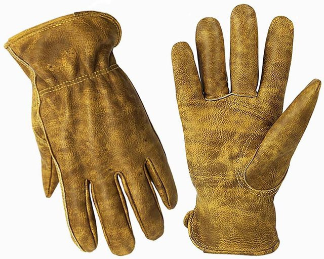 Arbeitshandschuhe aus Rindsleder für Männer in Braun zum Schutz bei Gartenarbeit, Landwirtschaft und Schweißen - Bild 1