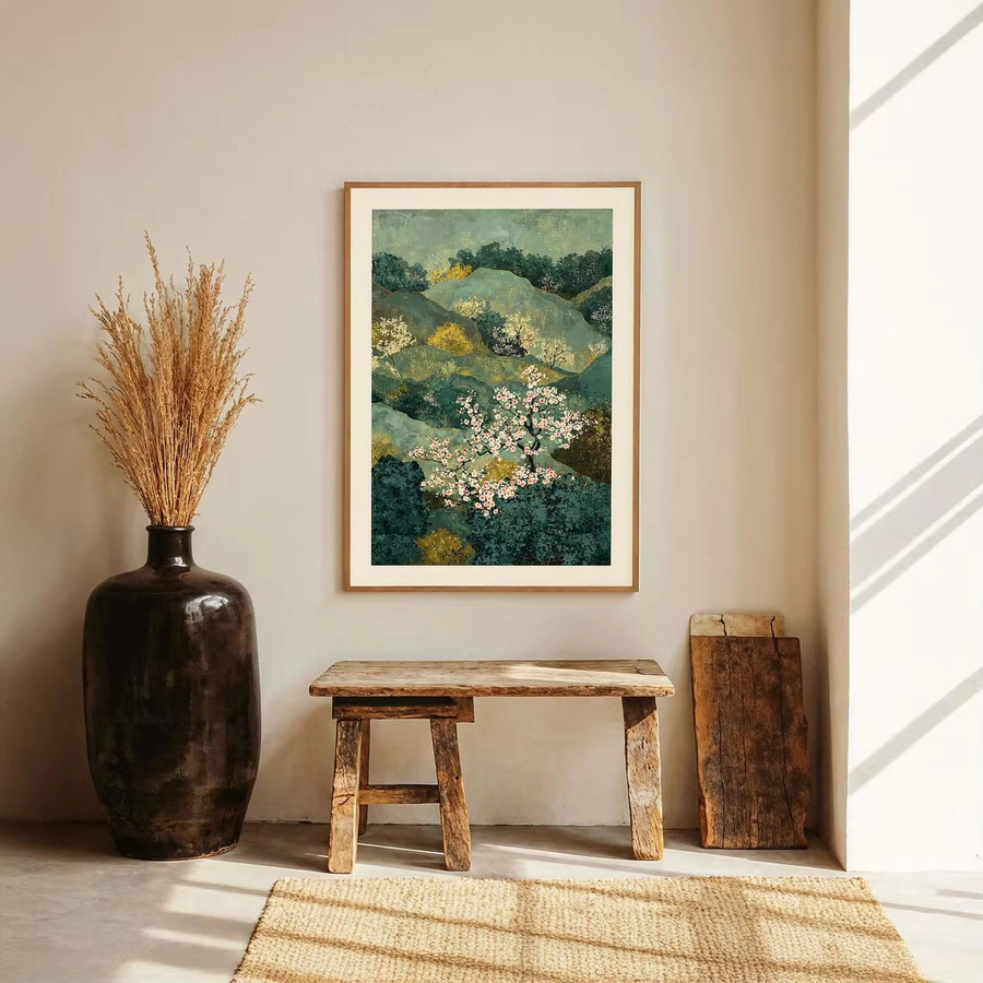 SHENCHEN Orientalische Landschafts-Wandkunst als Paper Poster mit floralem Blütenmuster in Türkis und Rosa - Bild 4