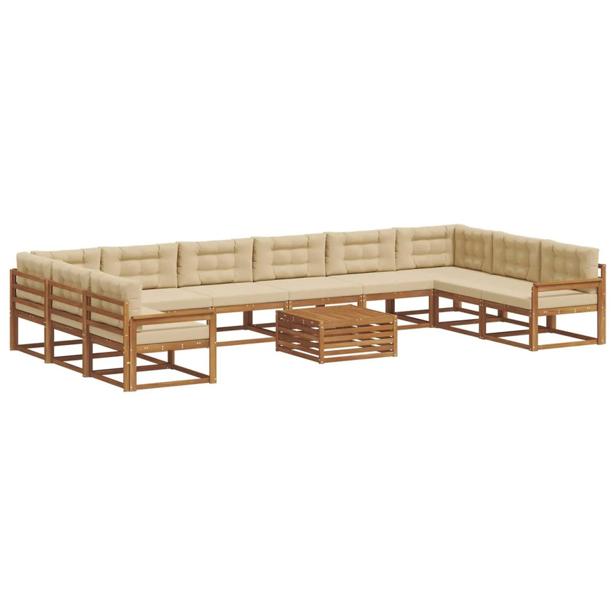 vidaXL Outdoor-Sofagarnitur aus Akazienholz in U-Form mit Kissen, 11-teiliges Set, Natur und Beige - Bild 2