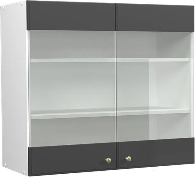 Vicco Küchen-Hängeschrank Fame-Line Landhaus mit Glastüren in Anthrazit-Gold und Weiß, Breite: 80 cm, Höhe: 72 cm, Tiefe: 34,1 cm - Bild 2