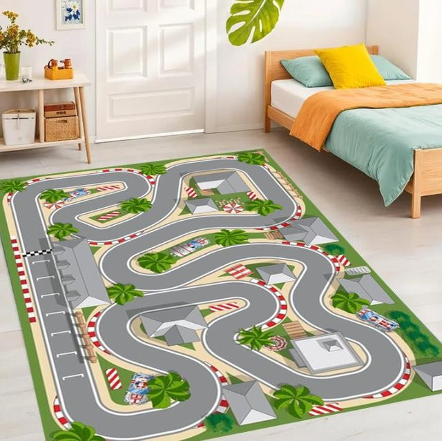 Lodestar Rennstrecken-Teppich mit 3D-Straßenmotiv und rutschfester Unterseite, B/T: 120 x 80 cm, Mehrfarbig - Bild 1