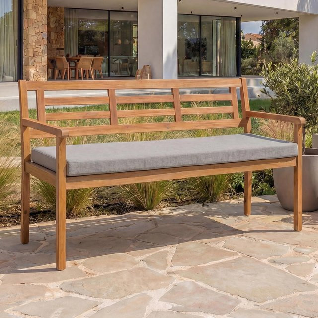 MCW Gartenbank N47 aus Akazie Massivholz mit grauen Kissen, B/T/H: 145 x 82 x 59 cm - Bild 1