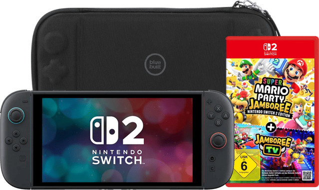 Nintendo Switch 2 Bundle mit Super Mario Party Jamboree und BlueBuilt Schutzhülle in Blau und Schwarz - Bild 1