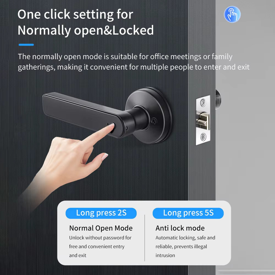 LUCKING DOOR Smart Fingerabdruck-Schloss in Schwarz mit Tuya App Unterstützung, Passwort, Schlüssel, BLE, IC-Karte und Gateway-Entsperrung für Badezimmer, Schlafzimmer und Außentüren - Bild 2