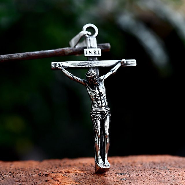 NORTHMAN Halskette Jesus Kreuz Anhänger, Edelstahl, Silber, Unisex - Bild 1