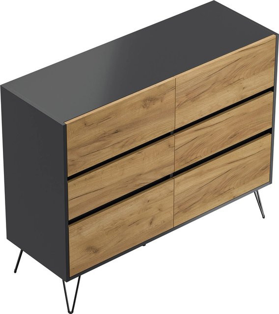 Posseik Sideboard Industrial M mit 6 Soft-Close-Schubladen in Grafit und Eiche, B: 120 cm, H: 42 cm, T: 37 cm - Bild 1