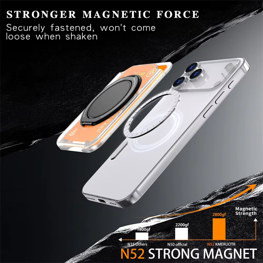 Vyimc Magnetischer Kartenhalter mit Ständer für MagSafe Wallets, kompatibel mit iPhone 17, 16, 15, 14 Pro Max und Samsung S26, S25, S24, Schwarz und Transparent - Bild 3
