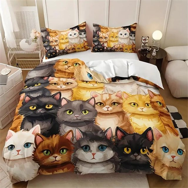 Lodestar Bettwäscheset mit Cartoon-Kätzchen Motiv in Grau, atmungsaktives Microfaser-Set bestehend aus 1 Bettbezug und 2 Kissenbezügen, Breite: 70 cm, Länge: 133 cm - Bild 1