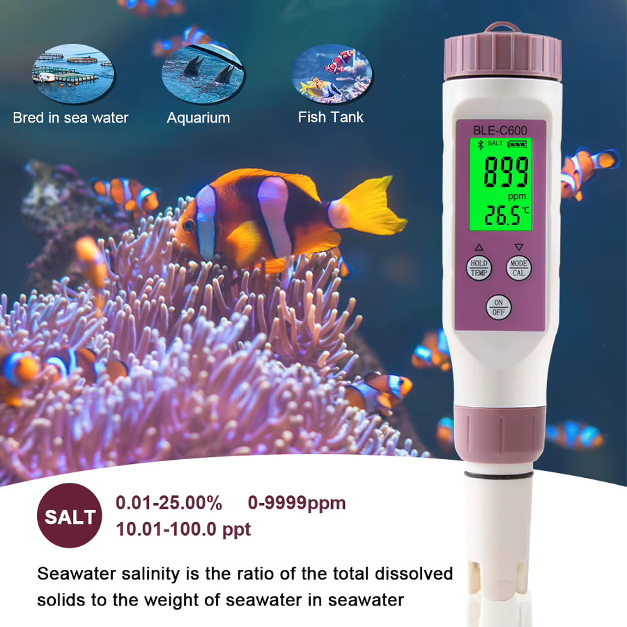 RCYAGO Digitales pH-Messgerät mit APP-Steuerung für Trinkwasser, Pool und Aquarium zur Messung von ORP, EC, Salzgehalt, S.G., Temperatur und TDS in Weiß - Bild 3