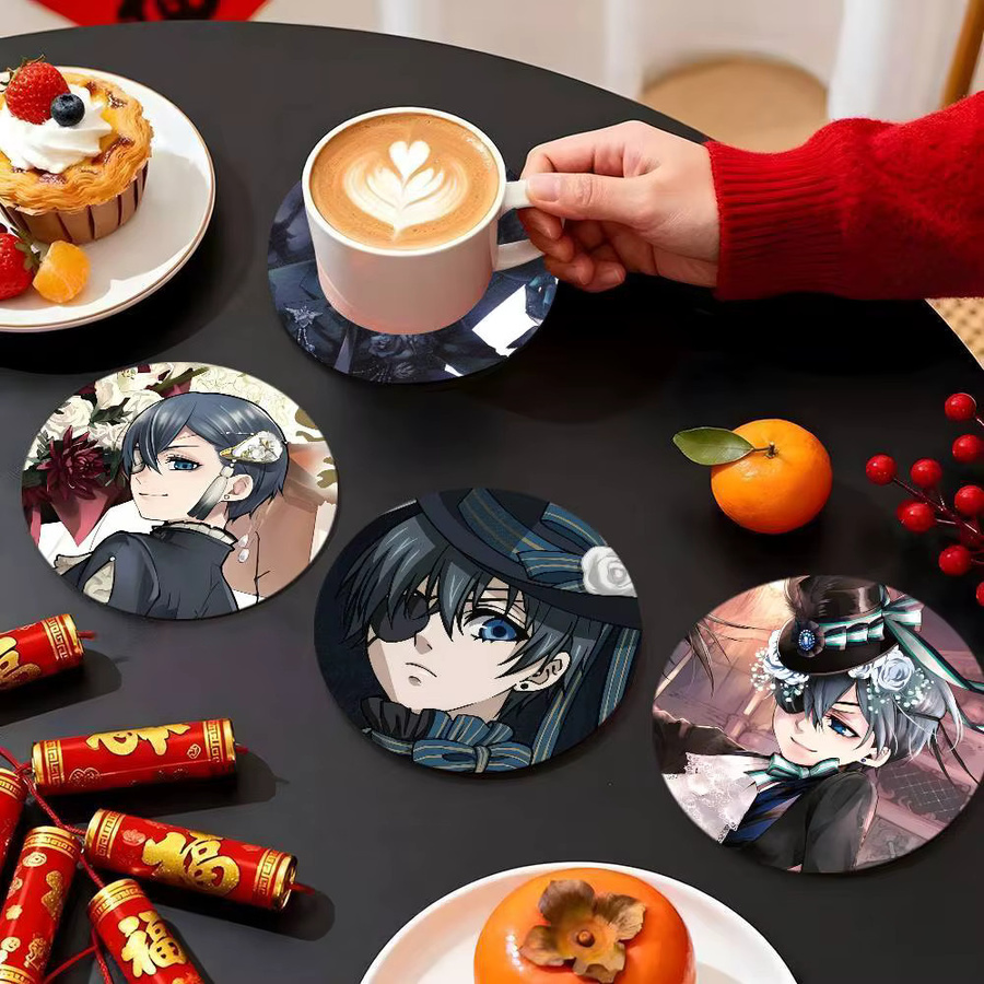 Runder Holz-Untersetzer mit Ciel Phantomhive Anime-Motiv, Durchmesser: 10 cm, Mehrfarbig - Bild 3