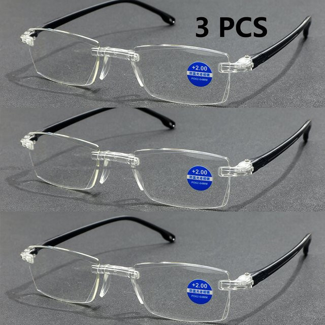 3-teilige Lesebrille, randlos, rechteckig, transparent, blaues Licht blockierend - Bild 1