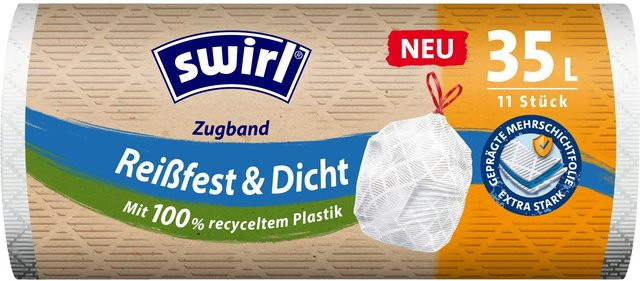 Swirl Zugband-Müllbeutel reißfest und dicht, Farbe: Weiß, 11 Stück - Bild 1