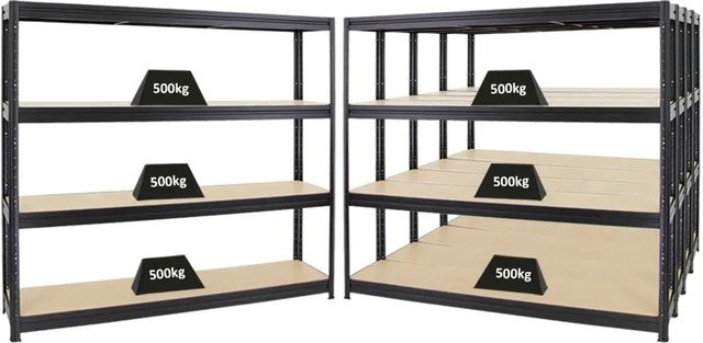 5er Set PROREGAL Schwerlastregal Dino Schwarz mit verstellbaren Fachböden aus Metall und MDF, H x B x T: 180 x 200 x 45 cm - Bild 1
