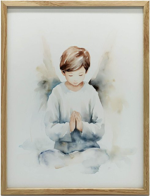 Engelsgebet des Jungen Wandbild mit Holzrahmen Helle Eiche, B/H: 50 x 70 cm - Bild 1