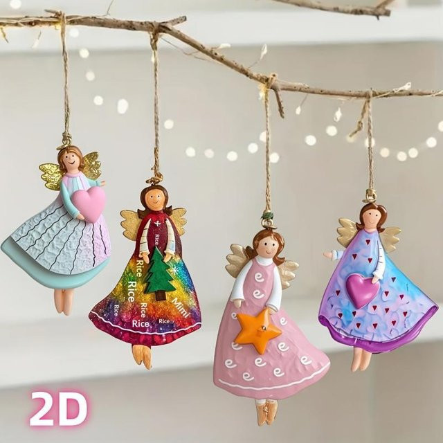 Binchi Outdoor Product Engelsornamente Set im Vintage-Stil aus Keramik, 4 Stück dekorative hängende Engelsfiguren in Multicolour für Weihnachtsbaum und Wanddekoration - Bild 1