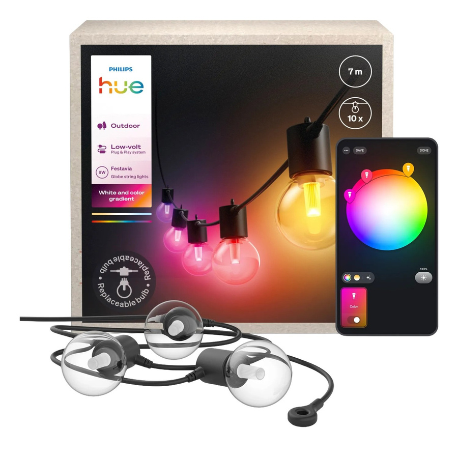 Philips Hue Festavia Globe Außenlichterkette, Multicolor, Schwarz, 7 m - Bild 2