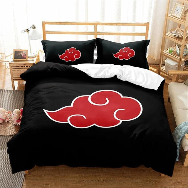 Wucifang Bags Anime Bettwäsche-Set Akatsuki Rote Wolke in Rot und Schwarz, Material Mikrofaser Polyester, B/H: 172 x 218 cm - Bild 1