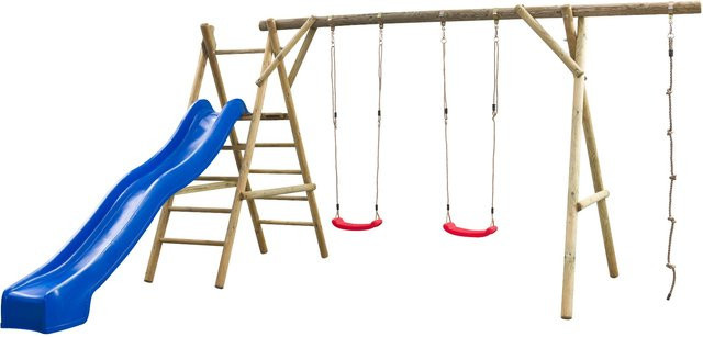 Intergard Holzschaukel Nora aus Kiefernholz mit Rutsche in Blau und Multicolour - Bild 1