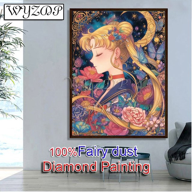 WYZDP Diamant-Malerei-Set Cartoon-Mädchen mit floralem Motiv, Diamond Painting Set in Multicolour, Breite: 30,0 cm - Bild 1