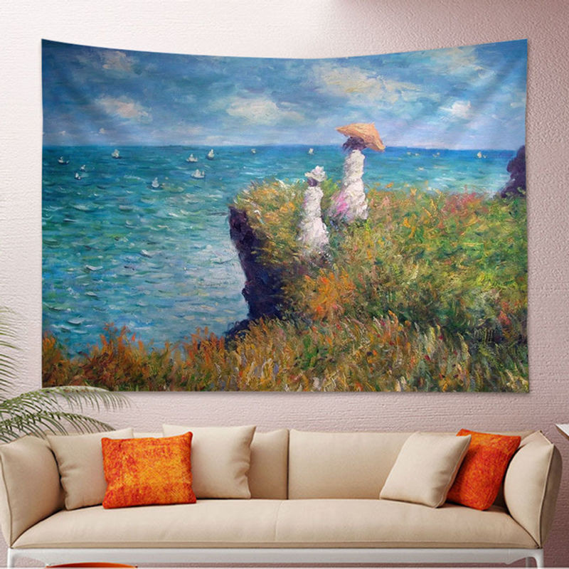 Potdemiel Wandteppich im Claude Monet Stil mit floralem Boho-Design, mehrfarbig, Textil Wandbehang für dein Wohnheim oder Zuhause - Bild 1