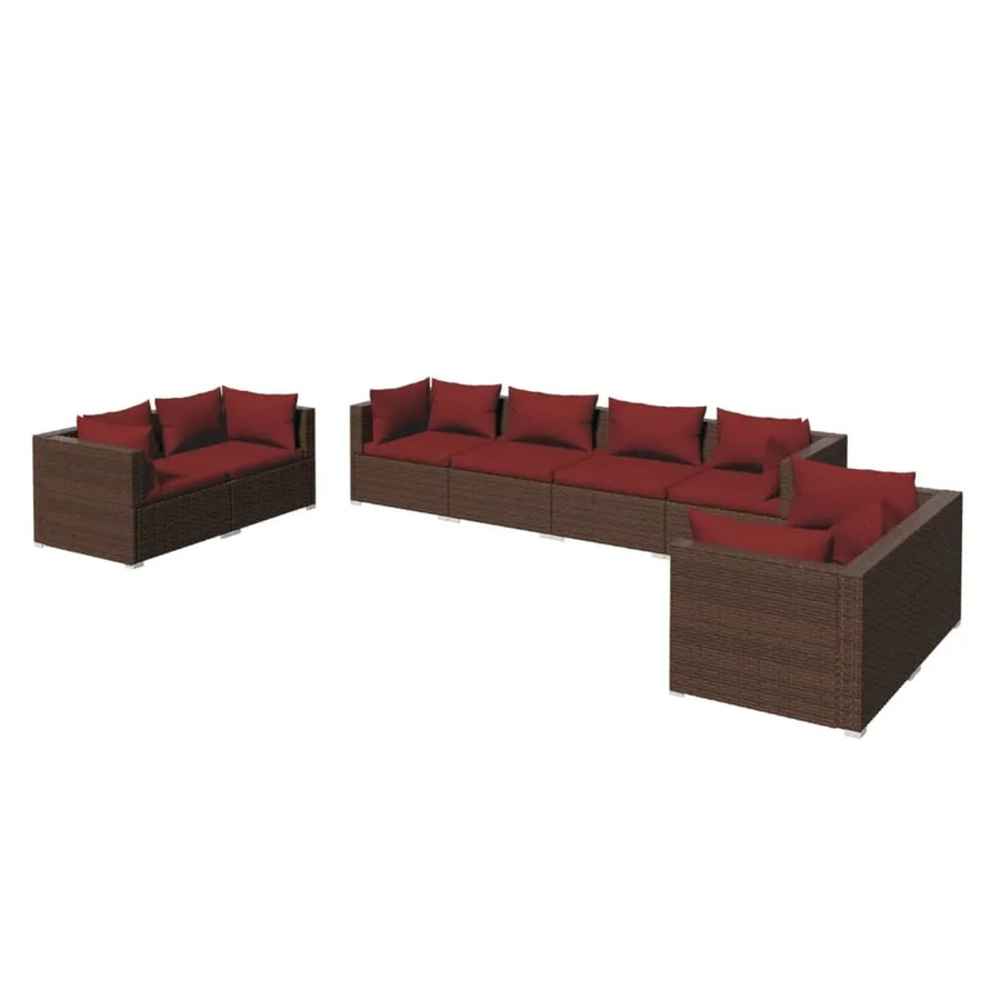 vidaXL 8-teiliges Garten-Lounge-Set aus Poly-Rattan in Braun mit Polsterkissen und pulverbeschichtetem Stahlgestell - Bild 2