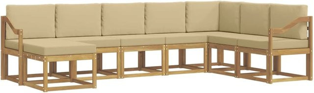 vidaXL Outdoor-Sofagarnitur L-Form aus Akazienholz mit 8 Kissen in Weiß und Beige - Bild 1