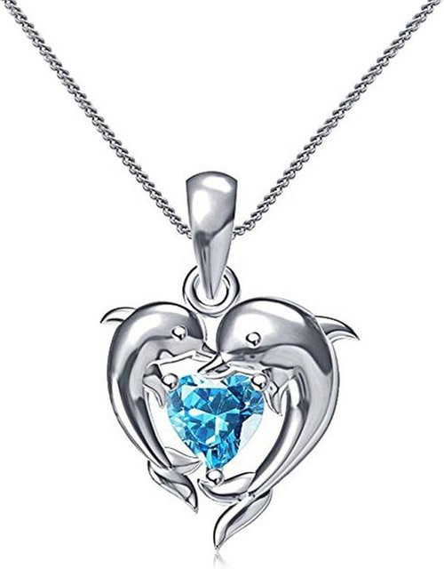 YIRAN Halskette, Delphin mit blauem Herz, CZ, Damen, 45cm - Bild 1