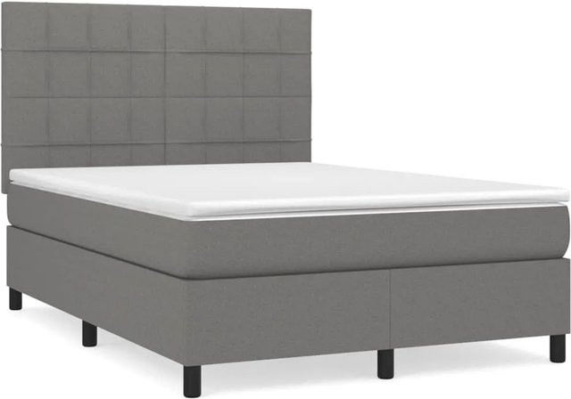 vidaXL Boxspringbett Hybrid mit Matratze und Kopfteil Dunkelgrau B/T: 140 x 200 cm - Bild 1