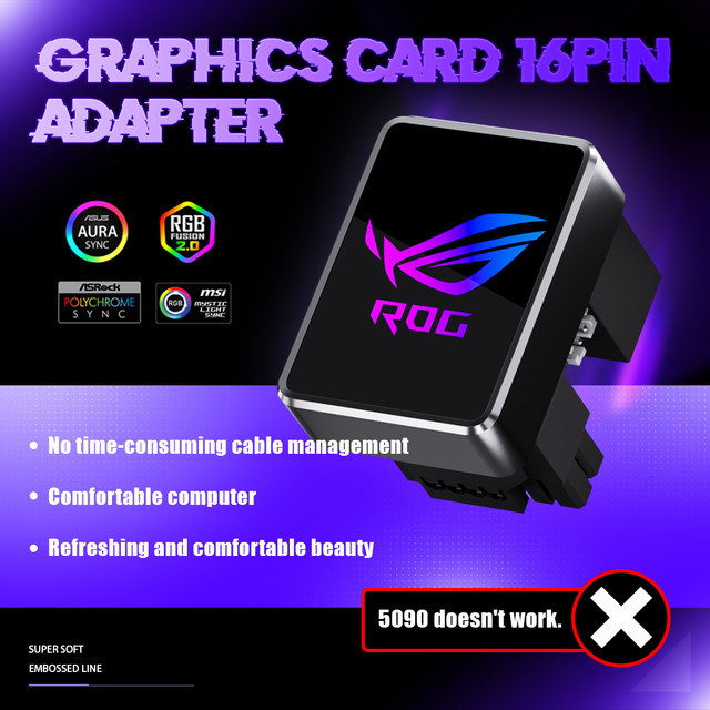 AIJS GPU 16PIN Netzteiladapter mit ARGB-SYNC und 180-Grad-Lenksteckverbinder für RTX 4090 4080 4070, ATX 3.1 kompatibel, Schwarz/Silber - Bild 1