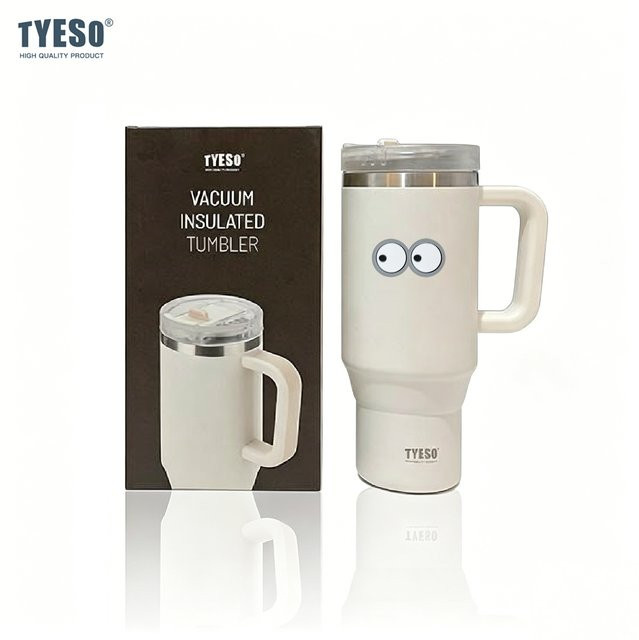Tyeso Thermosbecher aus Edelstahl mit Griff und Strohhalm, isolierter Vakuumbecher für unterwegs, Grün, 900 ml - Bild 1