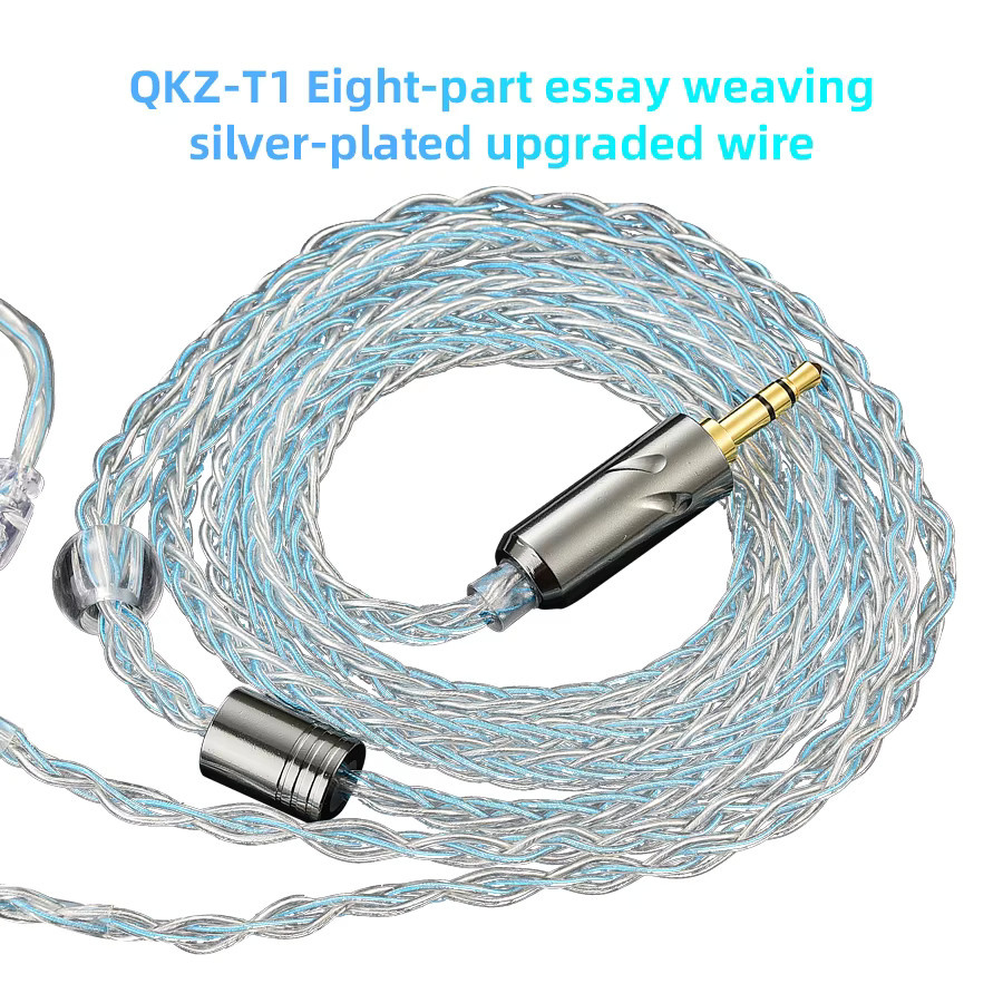 QKZ T1 Upgrade-Kabel 8-adrig versilbert mit 2-Pin 0,75mm und 3,5mm Klinke in Blau für HiFi IEM Kopfhörer - Bild 2