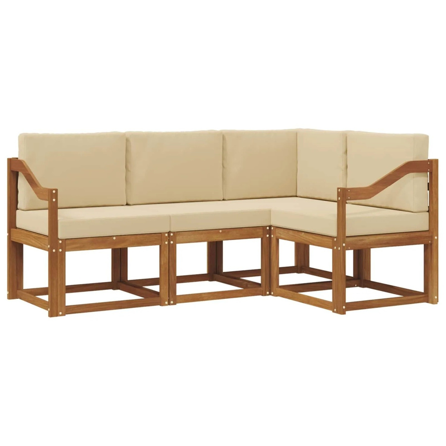 vidaXL Outdoor-Sofagarnitur in L-Form aus massivem Akazienholz mit Kissen in Beige und Natur - Bild 2