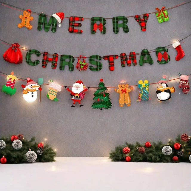 27-teiliges Merry Christmas Girlanden-Set von DUTRIEUX mit karierten Wimpeln in Mehrfarbig für deine Weihnachtsdekoration - Bild 1