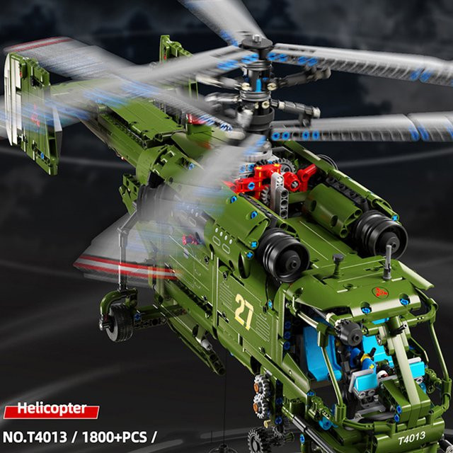 TYCOLE Hubschrauber Bausteine Set mit 1800 Teilen, Grünes Fahrzeug Modell aus Kunststoff als Kreatives Montage Puzzle und Desktop Dekoration - Bild 1