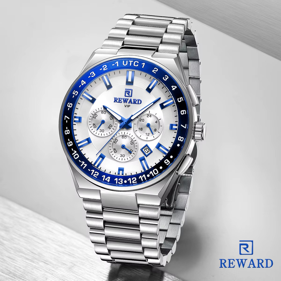 REWARD Armbanduhr Quarz, Edelstahl, Silber, Weiß, Herren - Bild 6