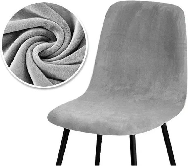 Yiran Furniture Stuhlhusse aus weichem Samt in Grau, einfarbige Barhockerbezüge und Bankabdeckung in kurzer Größe - Bild 1