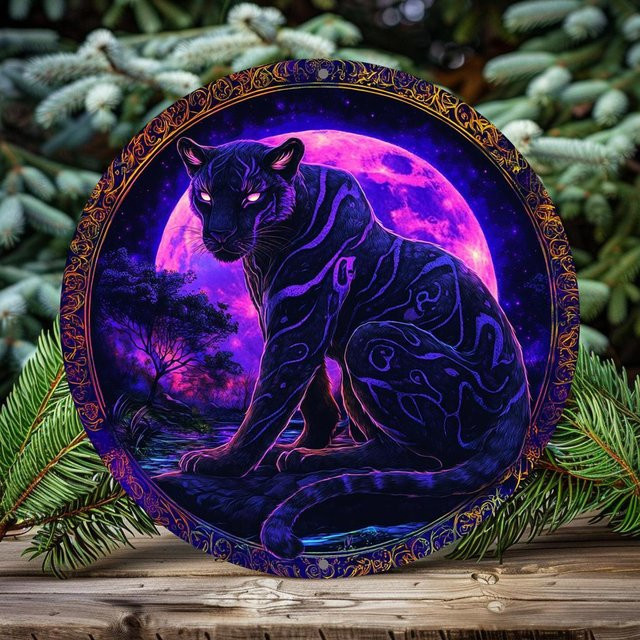 Rundes Aluminiumschild Potdemiel mit Vintage Black Panther Motiv, Durchmesser: 20,32 cm, Metall-Wanddeko in Schwarz und Multicolour - Bild 1