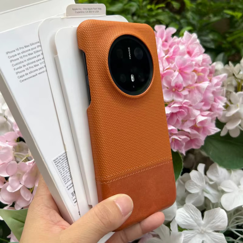 Luxuriöse Retro-Schutzhülle aus Stoff und Leder für OnePlus 15 13 12 11 Pro ACE 6 5 3 2 in Schwarz und Orange - Bild 2
