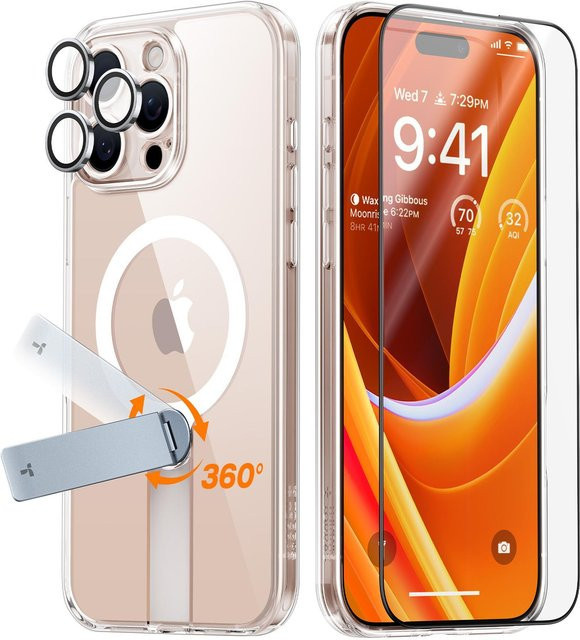 Torras Pstand Spin 3-in-1 Bundle für iPhone 16 Pro Max mit transparenter Clear Handyhülle - Bild 1