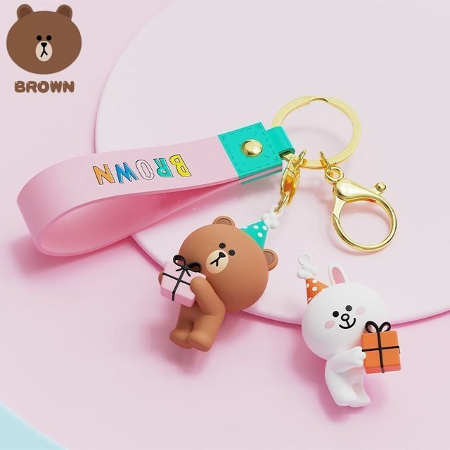 LINE FRIENDS Schlüsselanhänger, Braunbär und Hasen-Kaninchen, Cartoon-Puppen-Serie - Bild 1