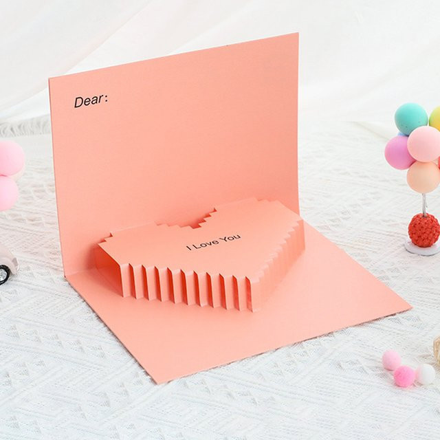 Handgefertigte 3D-Popup-Grußkarte mit rosa Herz aus Papier für den Valentinstag - Bild 1