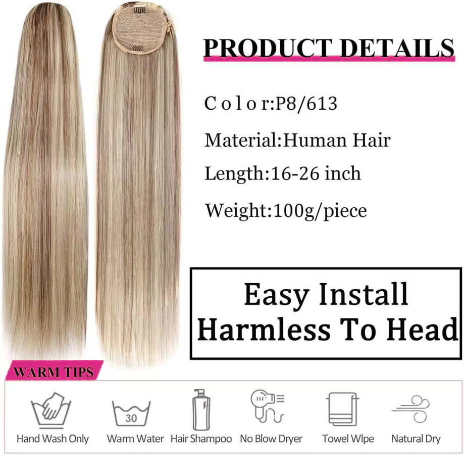 mayfive Clip-in-Haarverlängerung Pferdeschwanz, 100 % Echthaar, Farbe P8/613, Damen - Bild 2