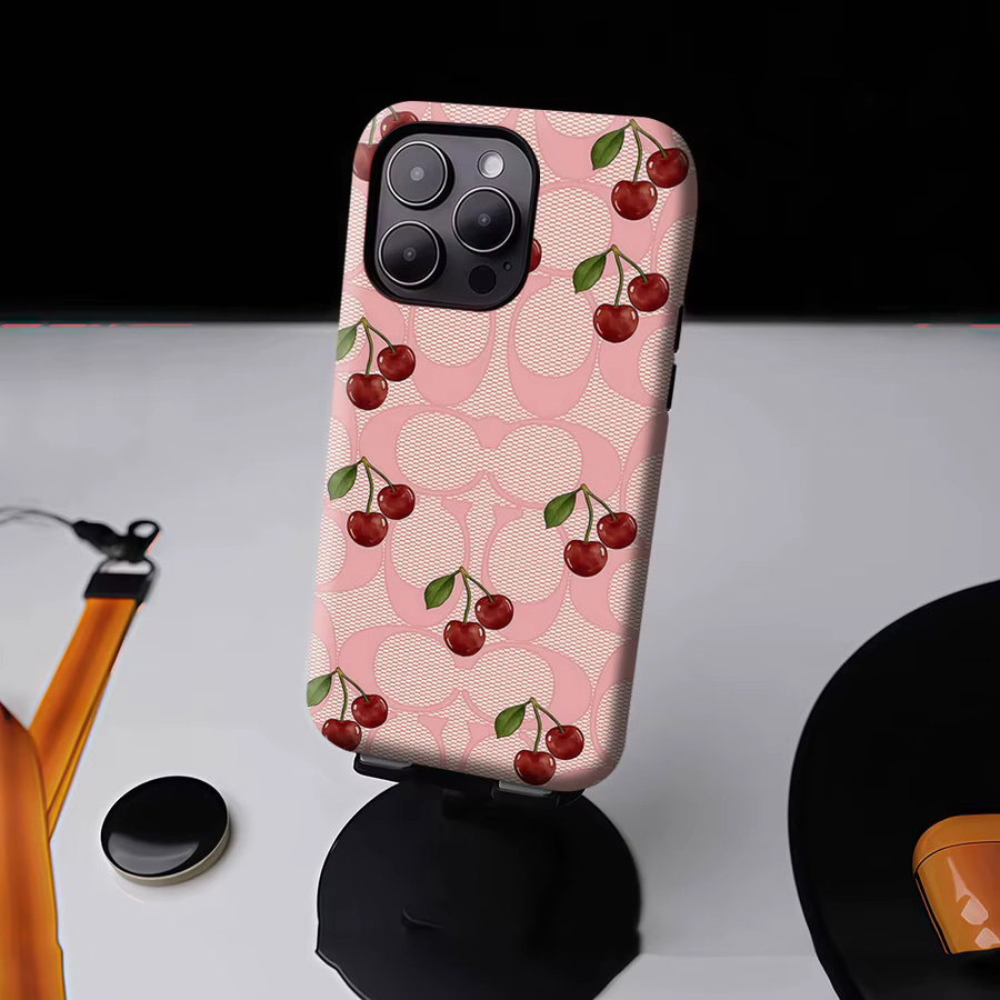 Aurbe 2-in-1 MagSafe Hülle mit mattem Film für iPhone 17 16 15 14 Plus Pro Max, stoßfeste Hartschale im Mesh Cherry Design, Farbe: Pink - Bild 4