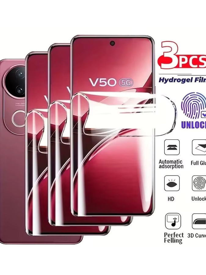 3er Pack Hydrogel-Displayschutzfolie für Vivo V50 V60 Lite 5G V70 FE Elite, Full Cover, transparent - Bild 4